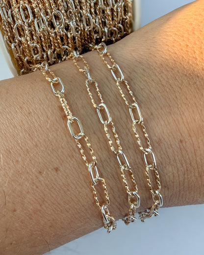 Mixed Metal “Italian Old Money” Diamond Cut Long & Short Paperclip Permanent Jewelry Chain - NATURAL - C115MX
