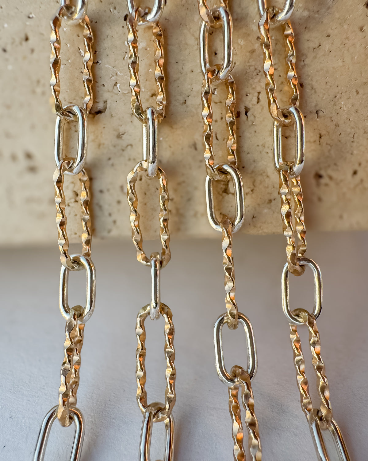 Mixed Metal “Italian Old Money” Diamond Cut Long & Short Paperclip Permanent Jewelry Chain - NATURAL - C115MX