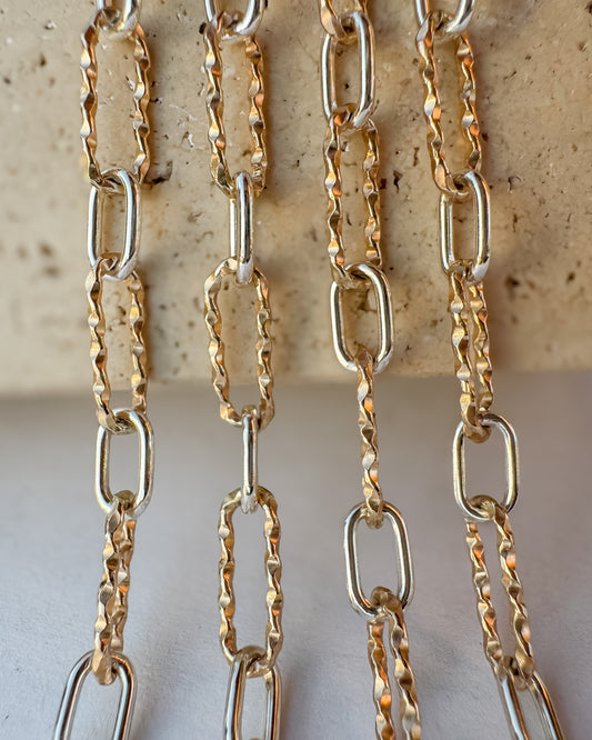 Mixed Metal “Italian Old Money” Diamond Cut Long & Short Paperclip Permanent Jewelry Chain - NATURAL - C115MX