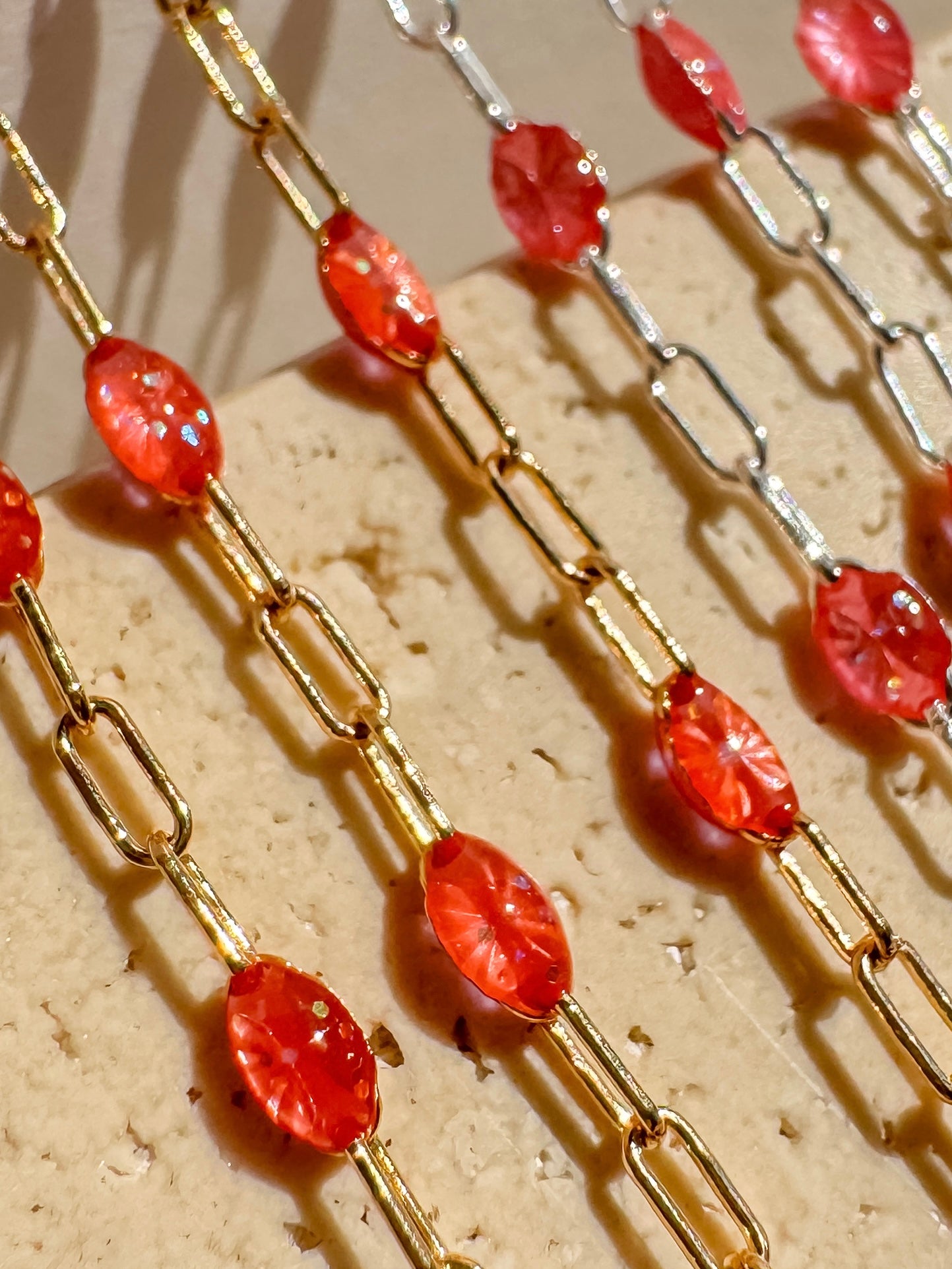 “Coral Opal” Italian Enamel Sunburst Paperclip Permanent Jewelry Chain