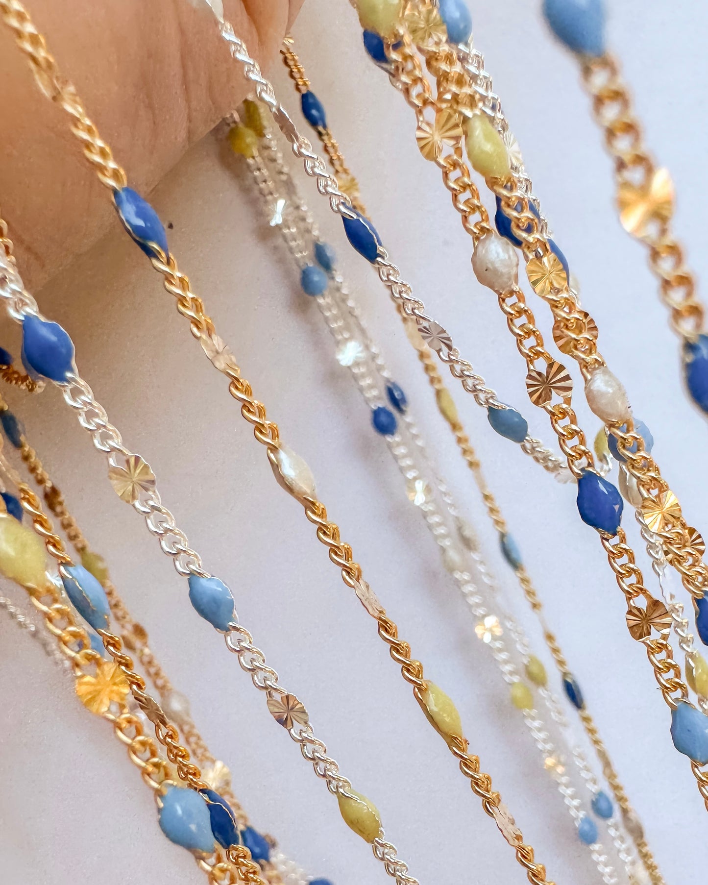 “Amalfi Summer” Italian Enamel Sunburst Curb - Blues, Yellow, Pearl White
