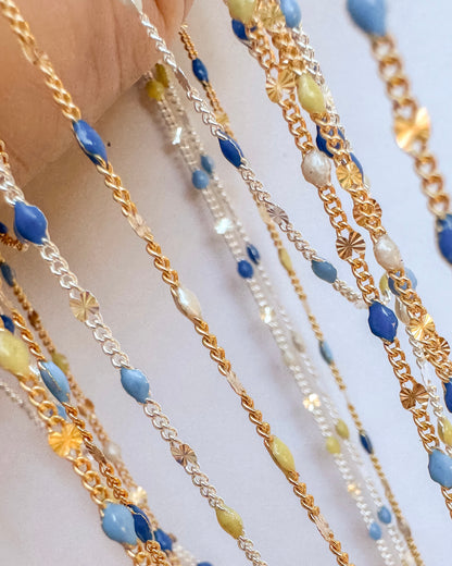 “Amalfi Summer” Italian Enamel Sunburst Curb - Blues, Yellow, Pearl White