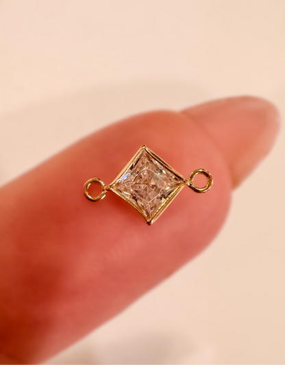4mm White 3A CZ Diamond Shape Bezel Permanent Jewelry Connector (Quantity 2)