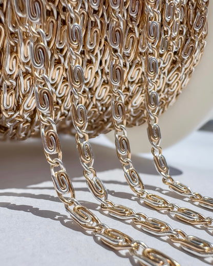 14k Gold Filled & .925 Sterling Silver Mixed Metal Scroll Chain