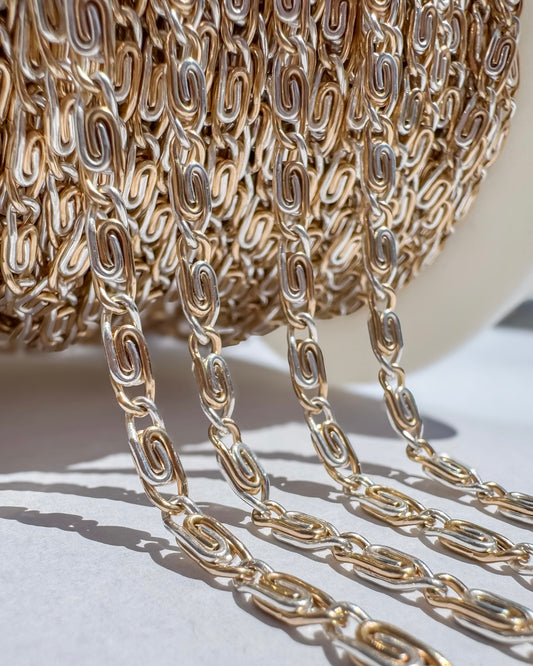 14k Gold Filled & .925 Sterling Silver Mixed Metal Scroll Chain