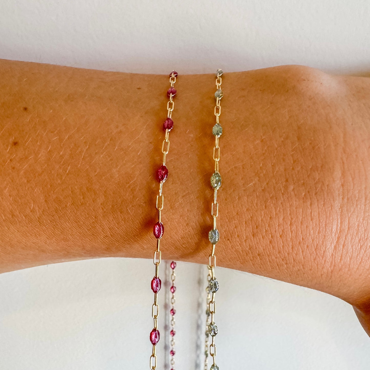 14k Gold Filled “Opalite” Enamel Sunburst Paperclip Permanent Jewelry Chain