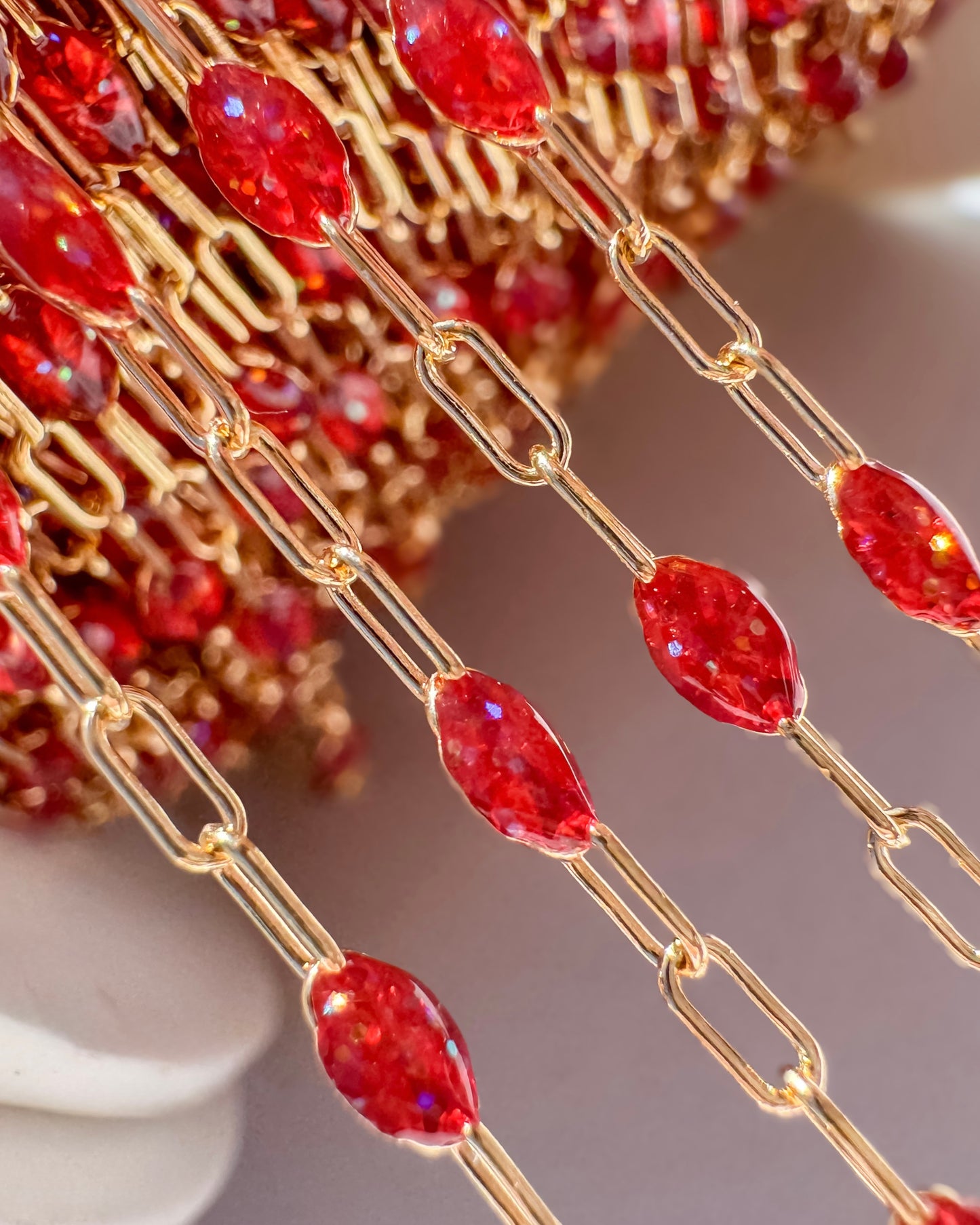 “Ember Glow” Red Enamel Sunburst Paperclip Permanent Jewelry Chain