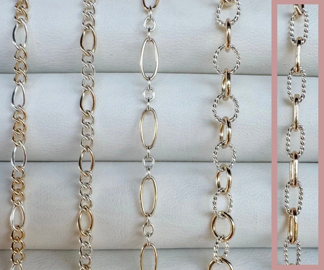 14k Gold Filled & .925 Sterling Silver Mixed Metal Paperclip Permanent Jewelry Chain by the foot