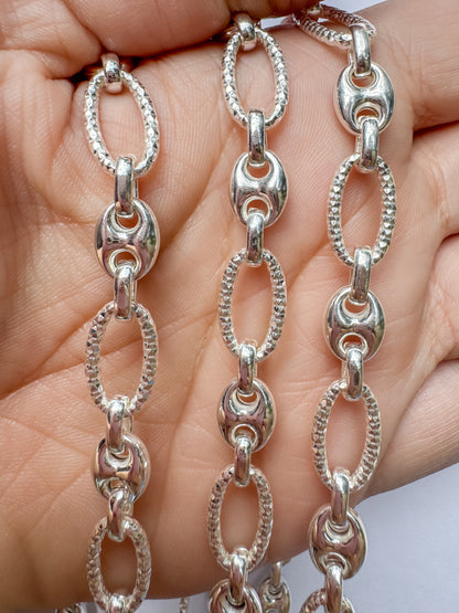 Sterling Silver Puffed Mariner with Diamond-Cut Oval Alternating Links for Permanent Jewelry