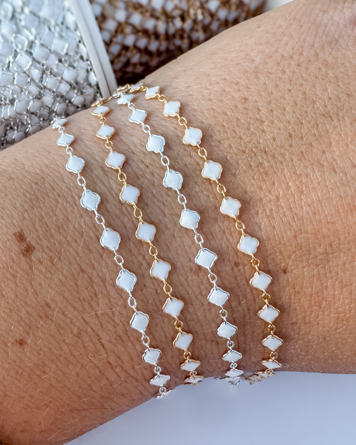 Clover Chain - White Italian Enamel - C106