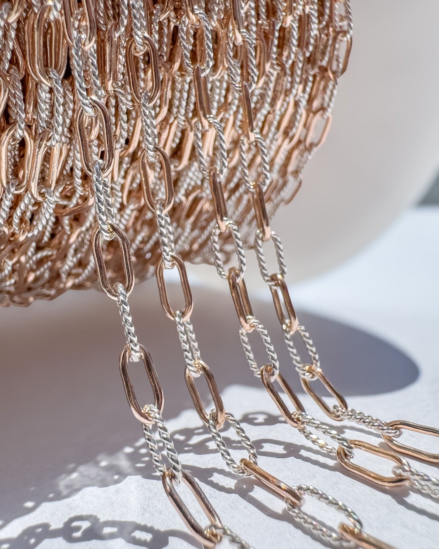 14k ROSE Gold Filled & .925 Sterling Silver Mixed Metal Paperclip Permanent Jewelry Chain