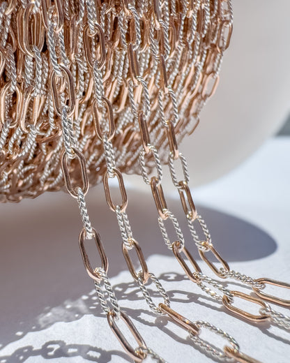 14k ROSE Gold Filled & .925 Sterling Silver Mixed Metal Paperclip Permanent Jewelry Chain