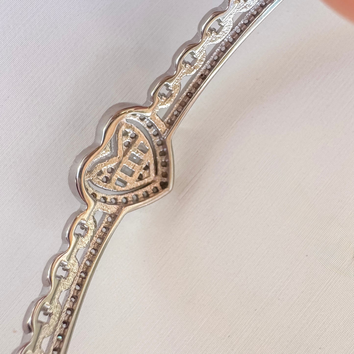 Sterling Silver Heart Hinged Bangle | Rhodium Plated CZ Sparkle Bracelet