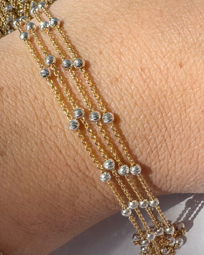 14k Gold Filled & .925 Sterling Silver Mixed Metal Diamond Cut Bead Satellite Chain