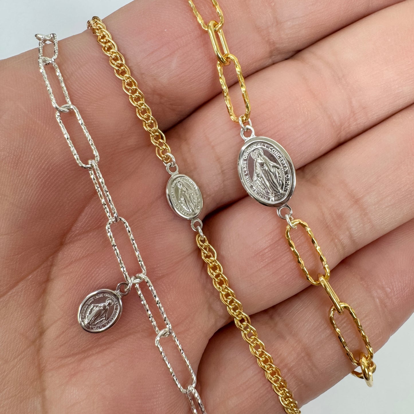 .925 Sterling Silver Miraculous Medal Connector / Charm (Italian Made - Quantity 2 - Select Size/Orientation)