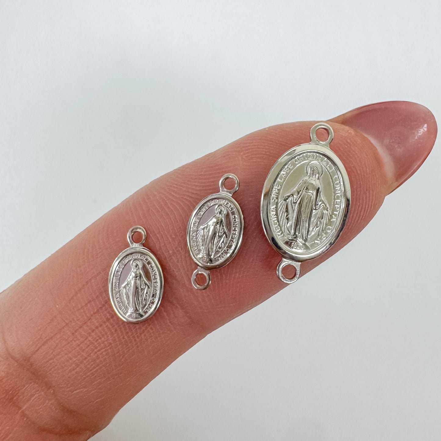 .925 Sterling Silver Miraculous Medal Connector / Charm (Italian Made - Quantity 2 - Select Size/Orientation)