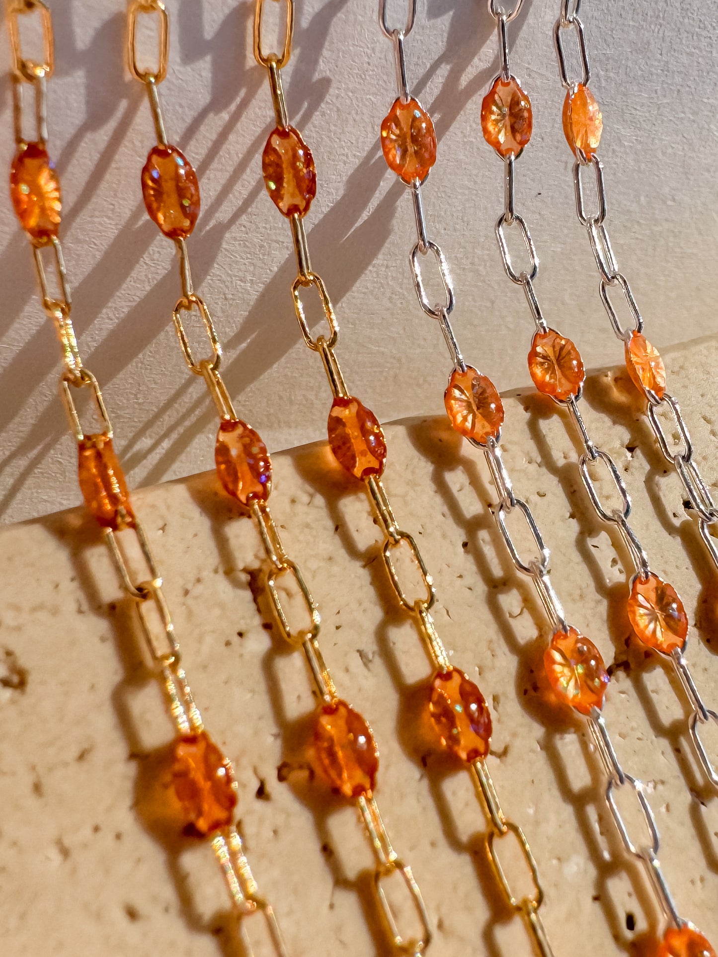 “Clementine” Orange Italian Enamel Sunburst Paperclip Permanent Jewelry Chain