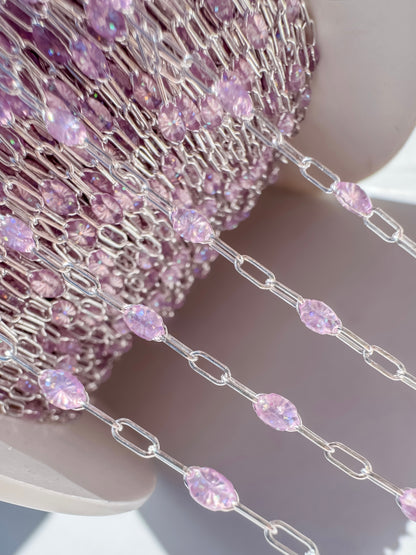 “Lilac Haze” Enamel Sunburst Paperclip Permanent Jewelry Chain
