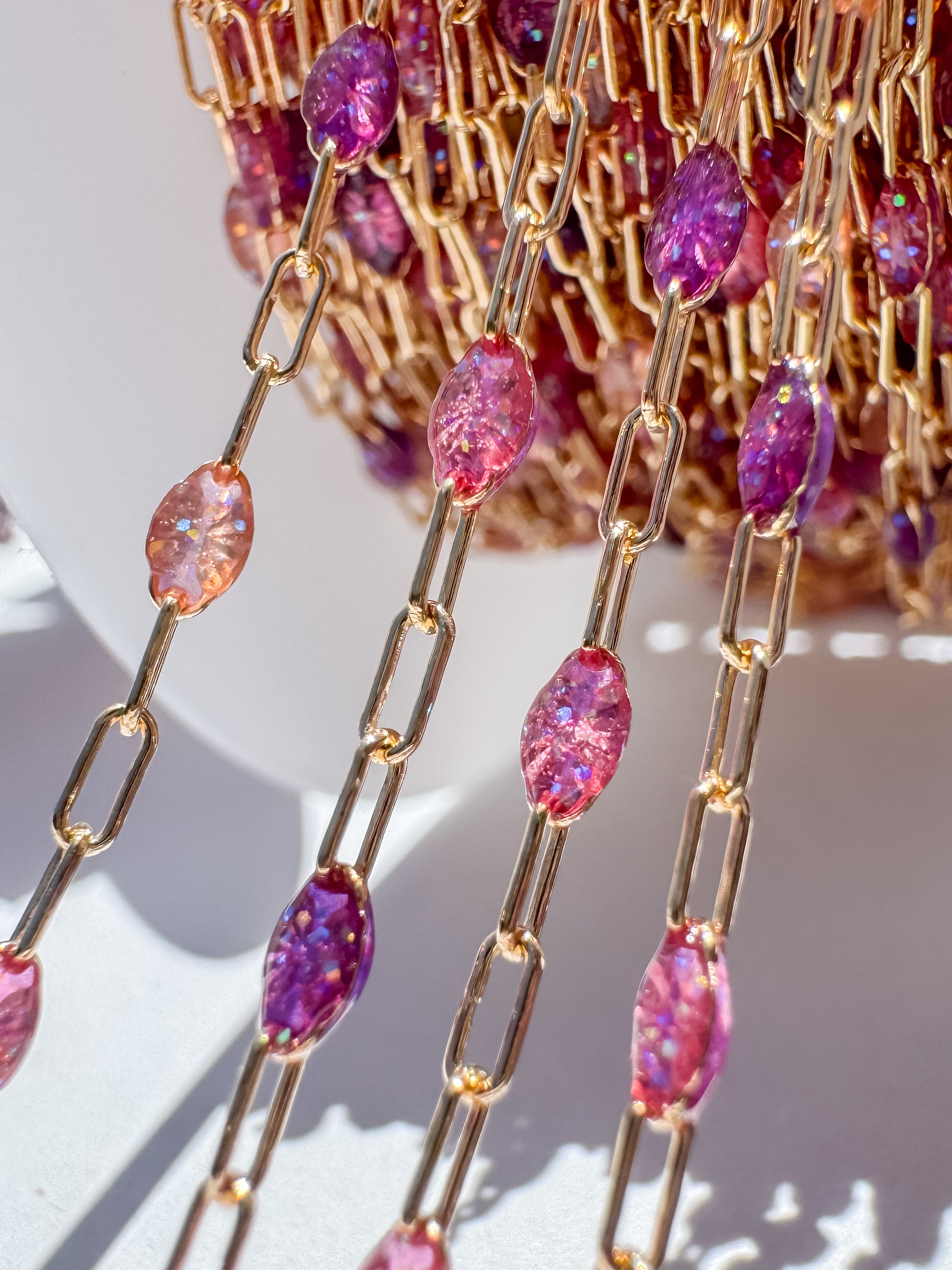“Cosmic Candy” Ombré Enamel Sunburst Paperclip Permanent Jewelry Chain ...