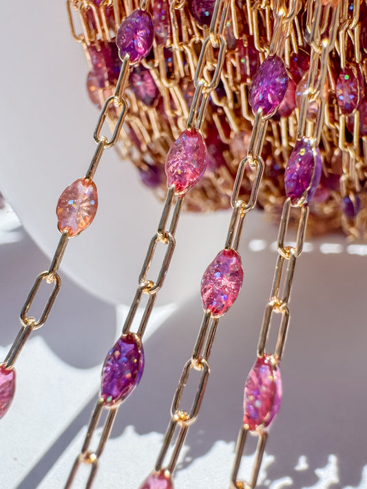 “Cosmic Candy” Ombré Enamel Sunburst Paperclip Permanent Jewelry Chain