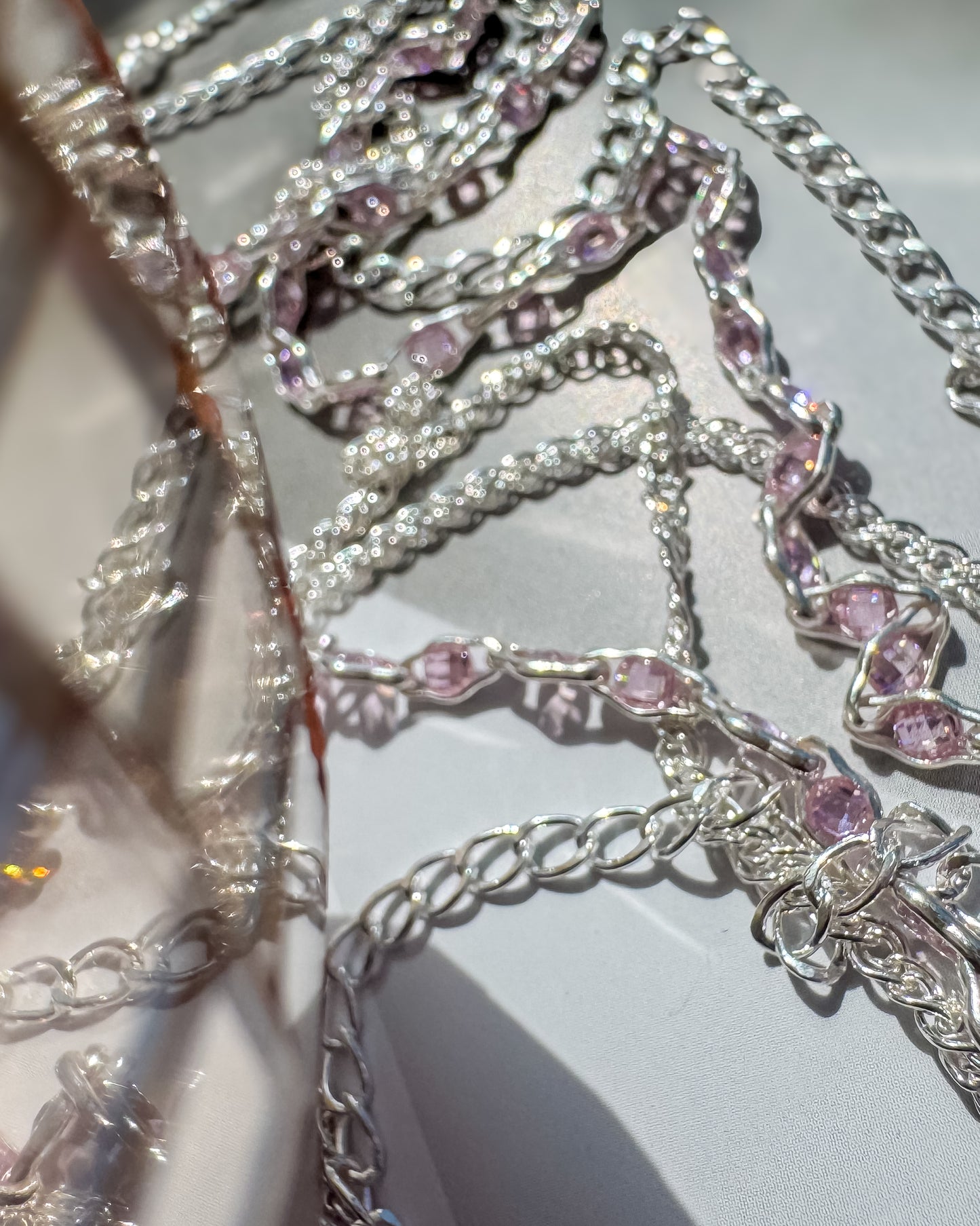 .925 Sterling Silver PINK “Luce di Luna” CZ Permanent Jewelry Chain