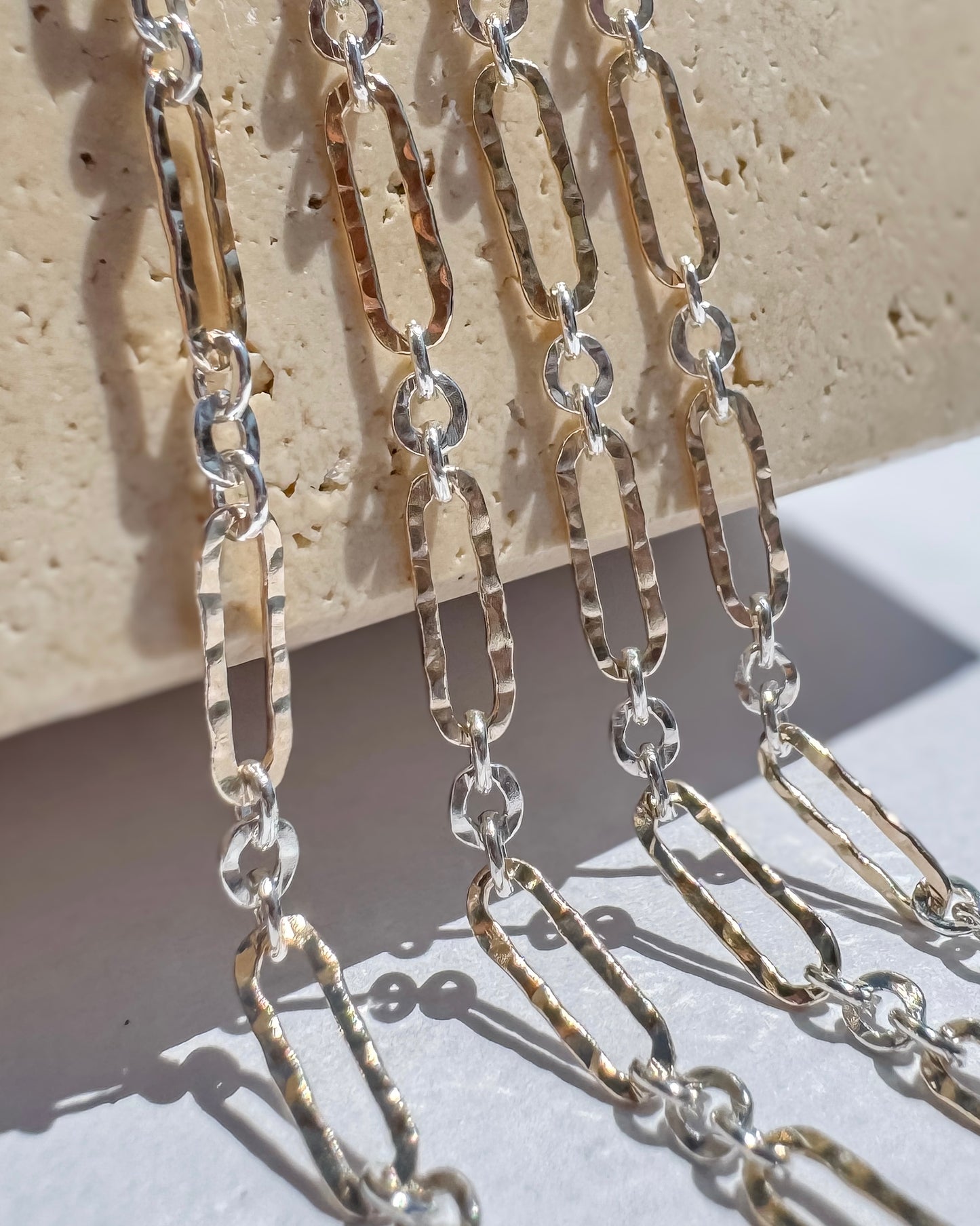 Large Hammered Mixed Metal Long & Short Chain | 14k Gold Filled & .925 Sterling Silver