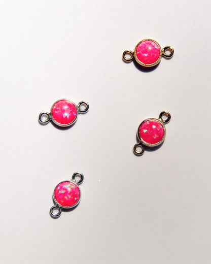 4mm White Bello and Pink Bello Opal Bezel Connectors - CN16