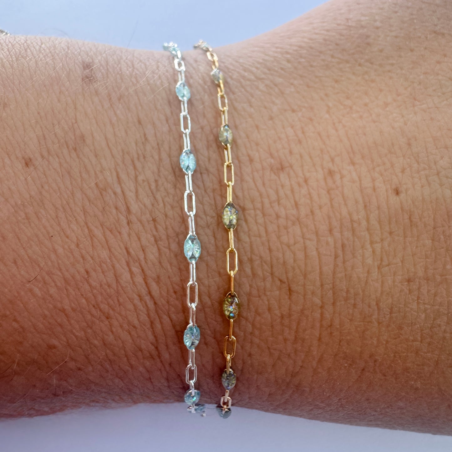 “Opalite” Enamel Sunburst Paperclip Permanent Jewelry Chain