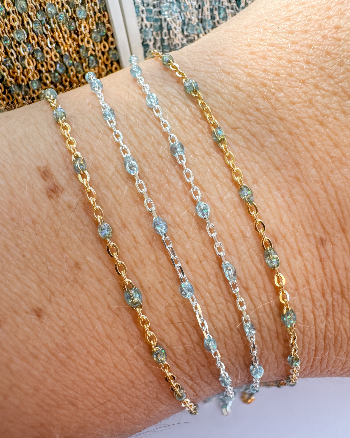 "Opalite" Italian Enamel Satellite Permanent Jewelry Chain (C123)