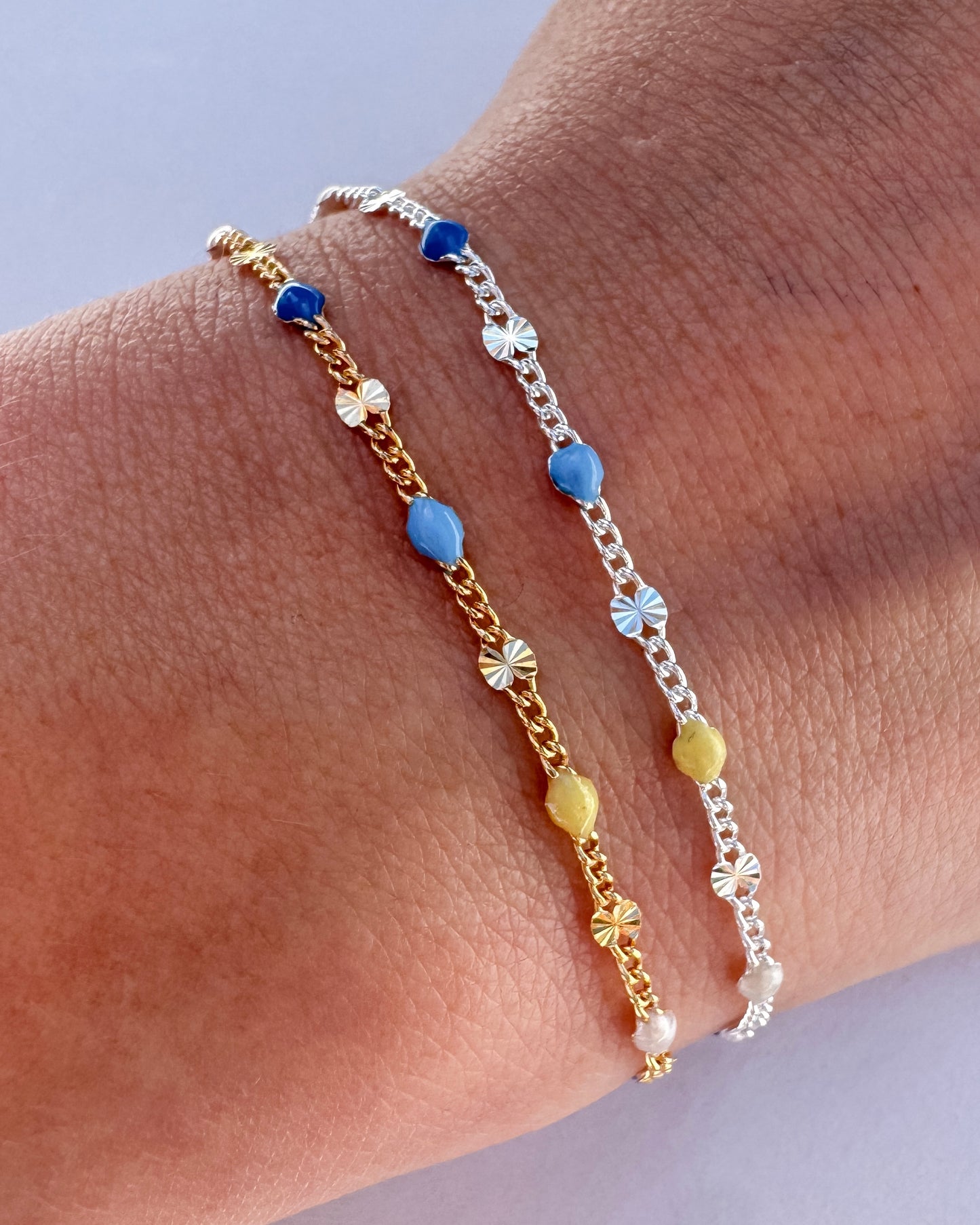 “Amalfi Summer” Italian Enamel Sunburst Curb - Blues, Yellow, Pearl White