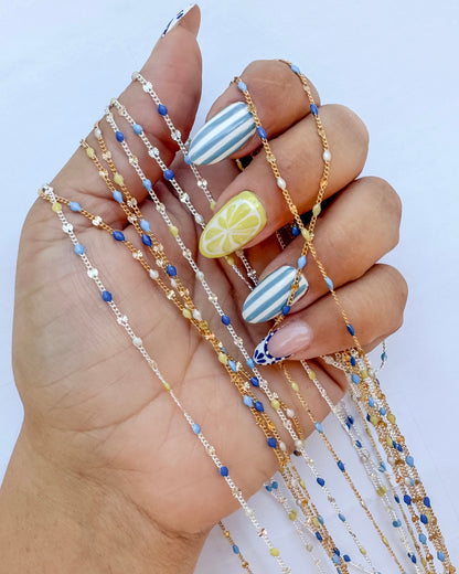“Amalfi Summer” Italian Enamel Sunburst Curb - Blues, Yellow, Pearl White
