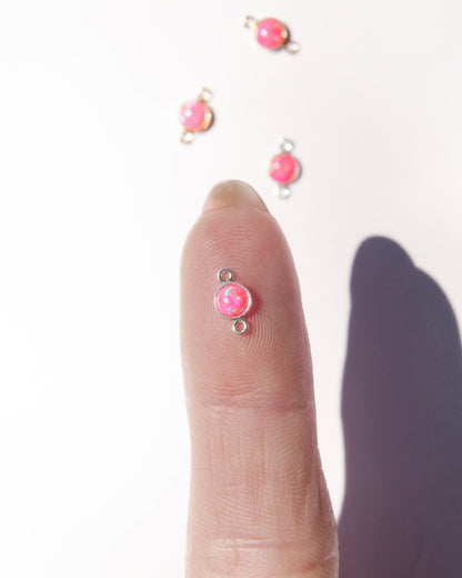 4mm White Bello and Pink Bello Opal Bezel Connectors - CN16