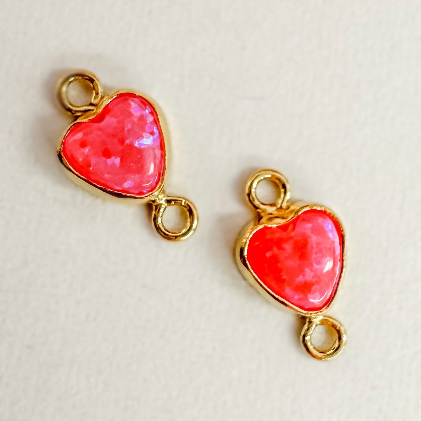 4mm Hot Pink or White Bello Opal Heart Shape (Vertical or Horizontal) Bezel Permanent Jewelry Connector (Quantity 2)