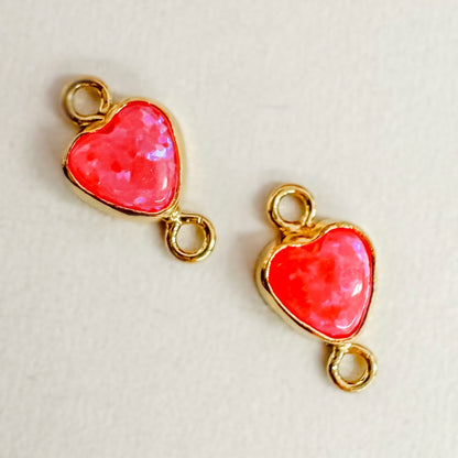 4mm Hot Pink or White Bello Opal Heart Shape (Vertical or Horizontal) Bezel Permanent Jewelry Connector (Quantity 2)
