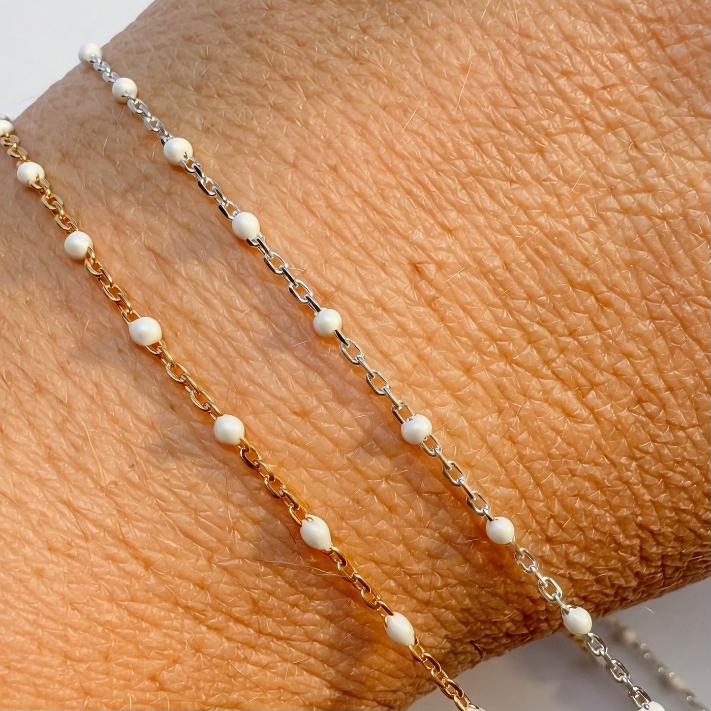 14k Gold Filled or .925 Sterling Silver “Vanilla Glow” White Enamel Permanent Jewelry Chain
