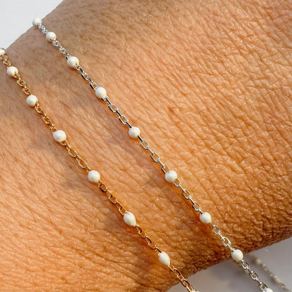 14k Gold Filled or .925 Sterling Silver “Vanilla Glow” White Enamel Permanent Jewelry Chain