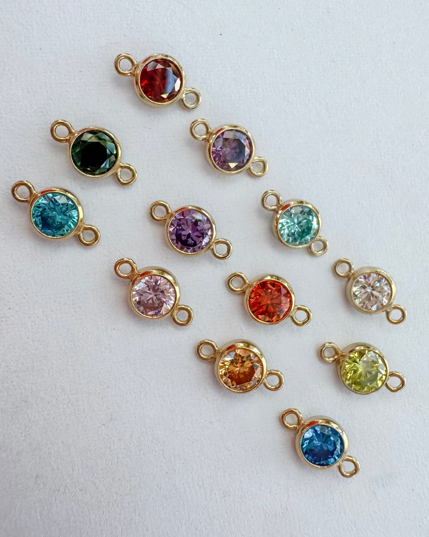 Round 4mm Bezel Set CZ Birthstone Connector - Full Set (12 Total) OR Individual
