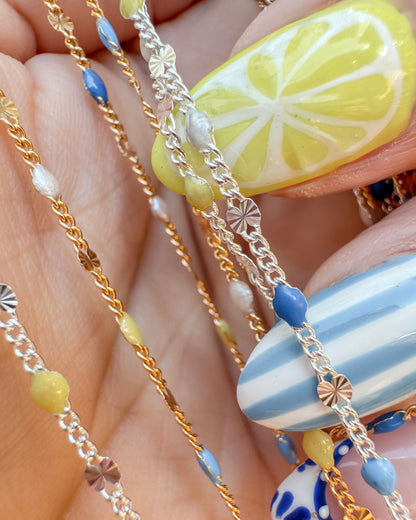 “Amalfi Summer” Italian Enamel Sunburst Curb - Blues, Yellow, Pearl White