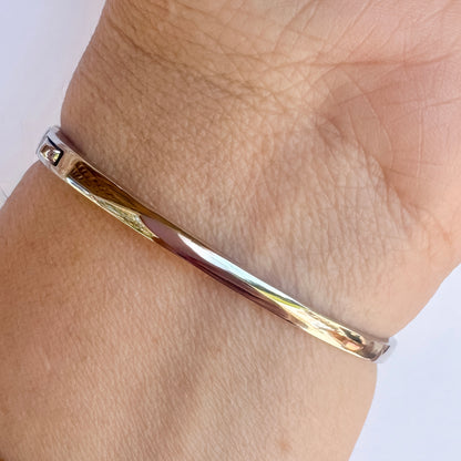 Sterling Silver Heart Hinged Bangle | Rhodium Plated CZ Sparkle Bracelet