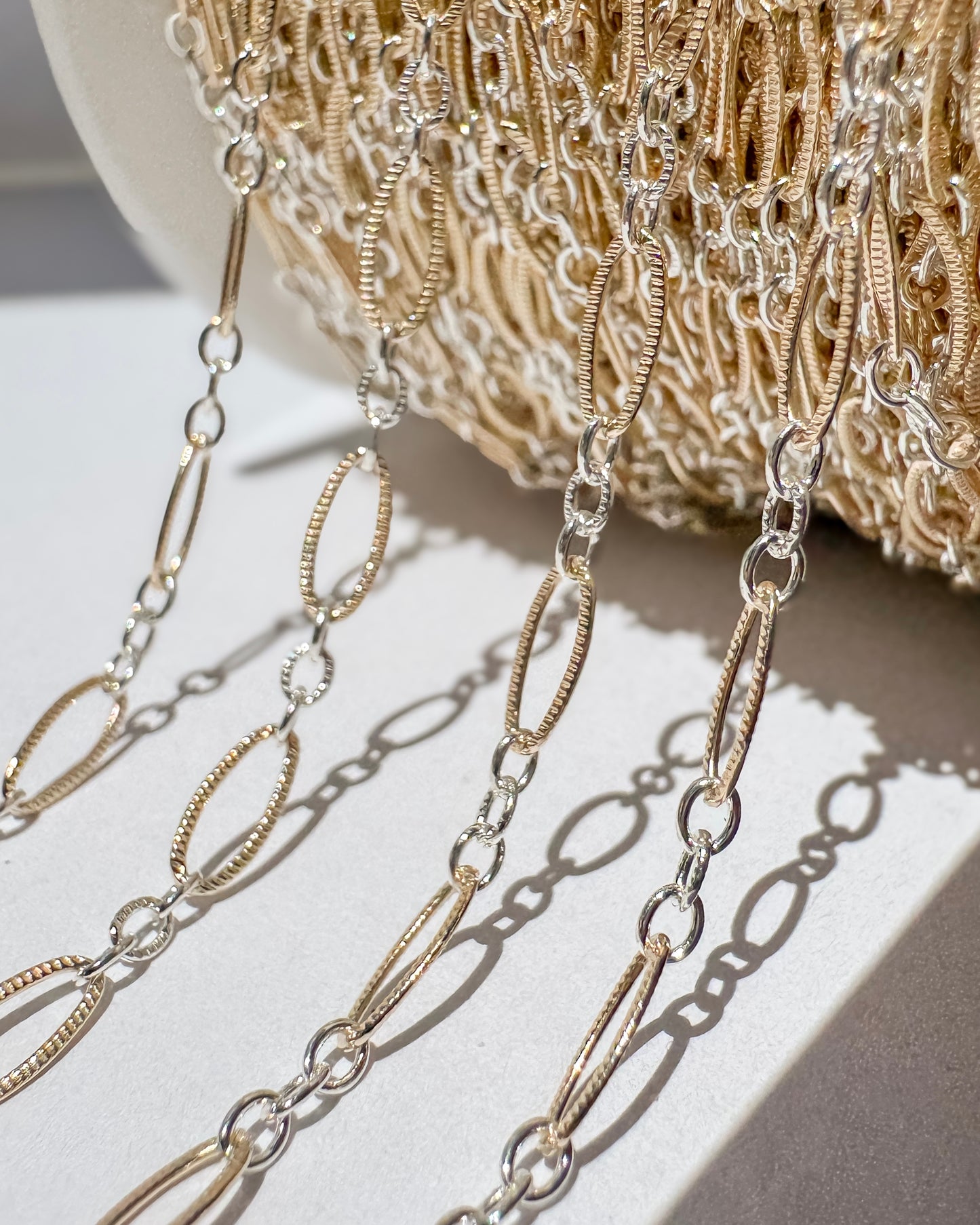 Textured - Mixed Metal Marquise 14k Gold-Filled & .925 Sterling Silver Link Permanent Jewelry Chain