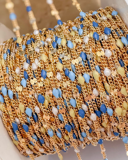 “Amalfi Summer” Italian Enamel Sunburst Curb - Blues, Yellow, Pearl White