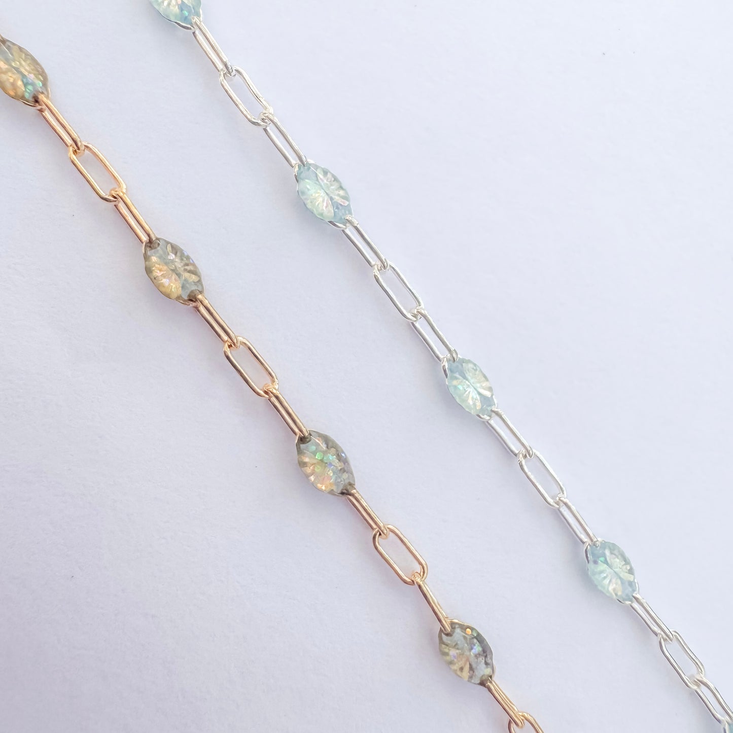 “Opalite” Enamel Sunburst Paperclip Permanent Jewelry Chain
