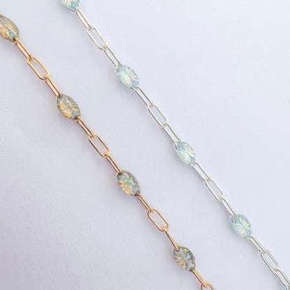 “Opalite” Enamel Sunburst Paperclip Permanent Jewelry Chain