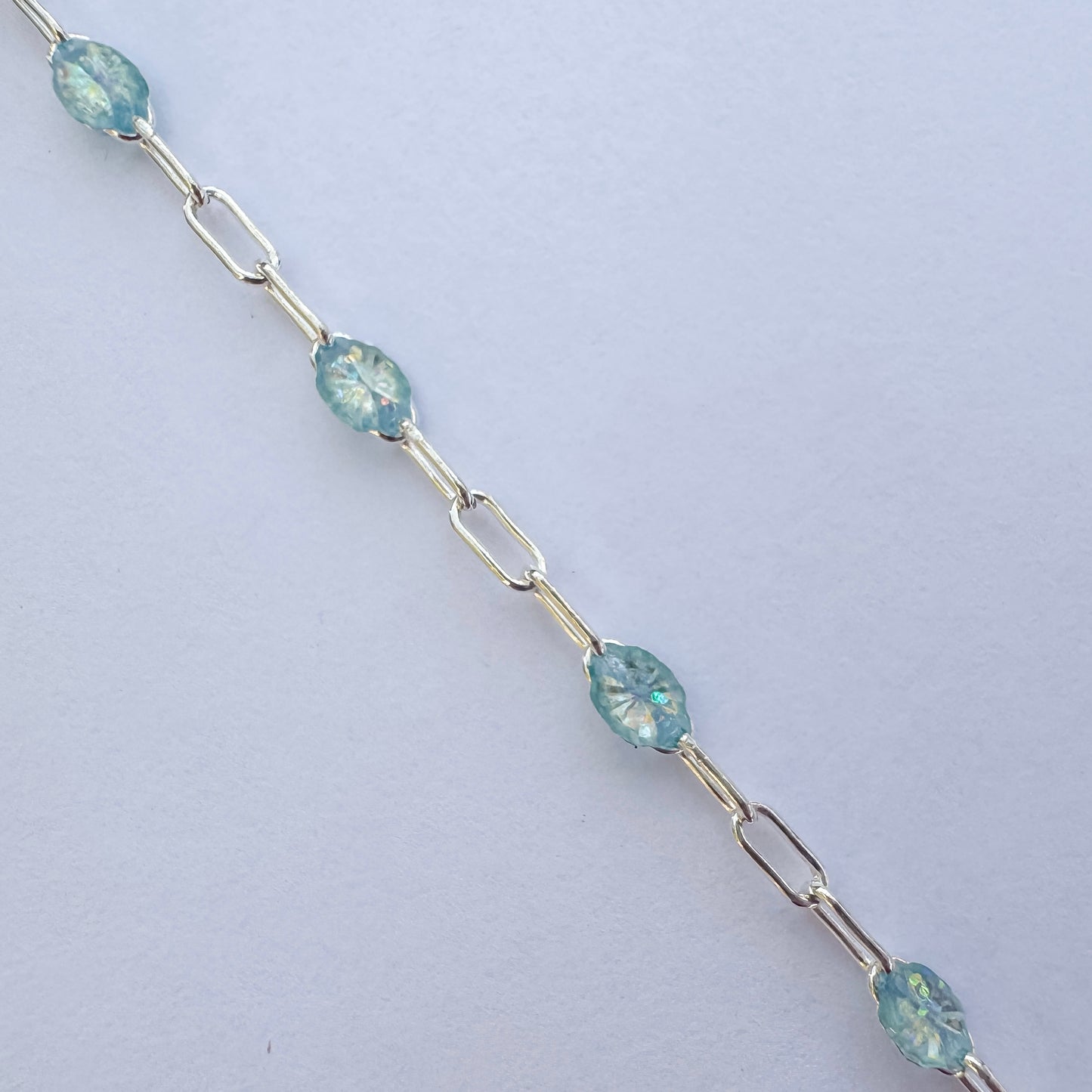 “Opalite” Enamel Sunburst Paperclip Permanent Jewelry Chain