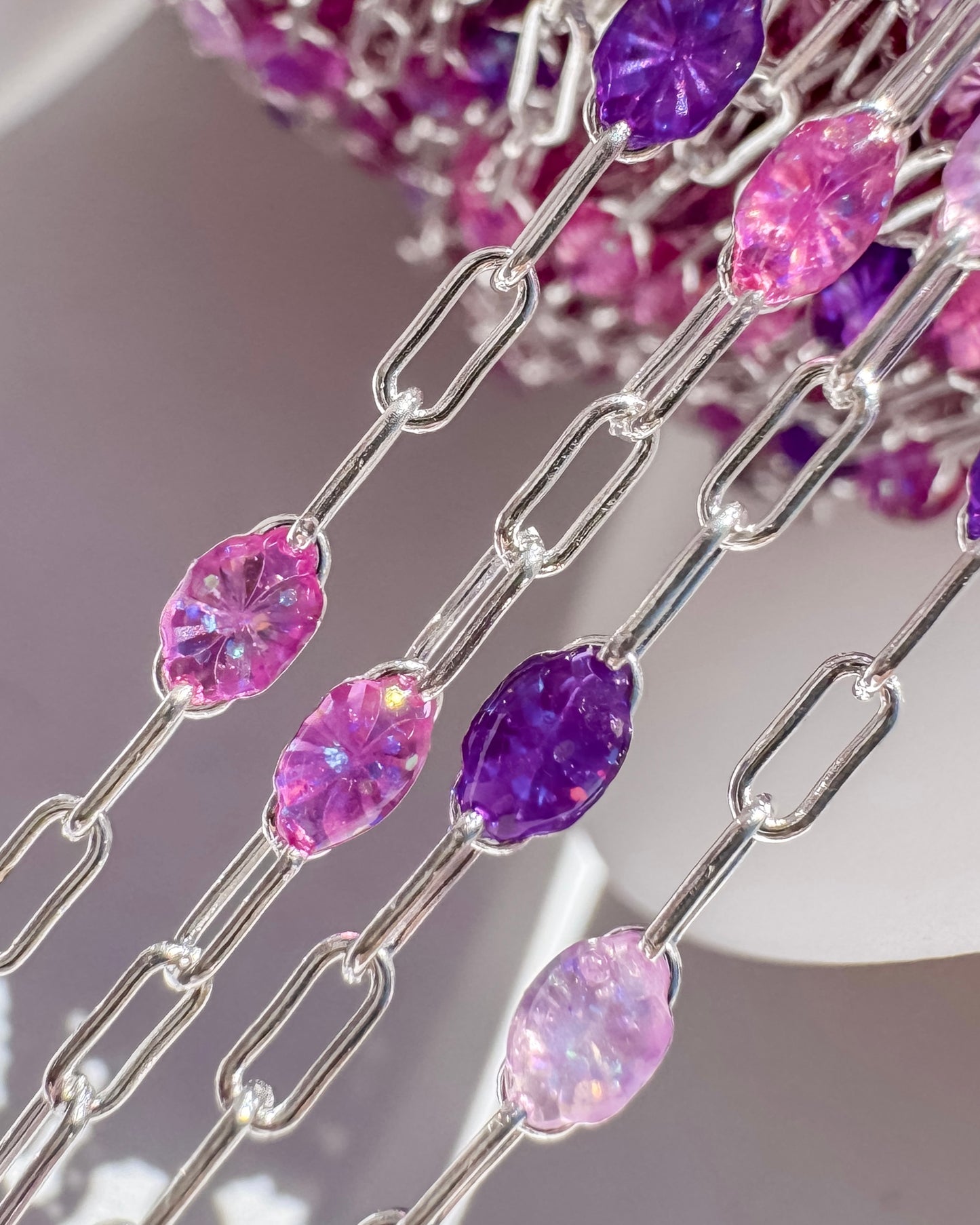 “Cosmic Candy” Ombré Enamel Sunburst Paperclip Permanent Jewelry Chain