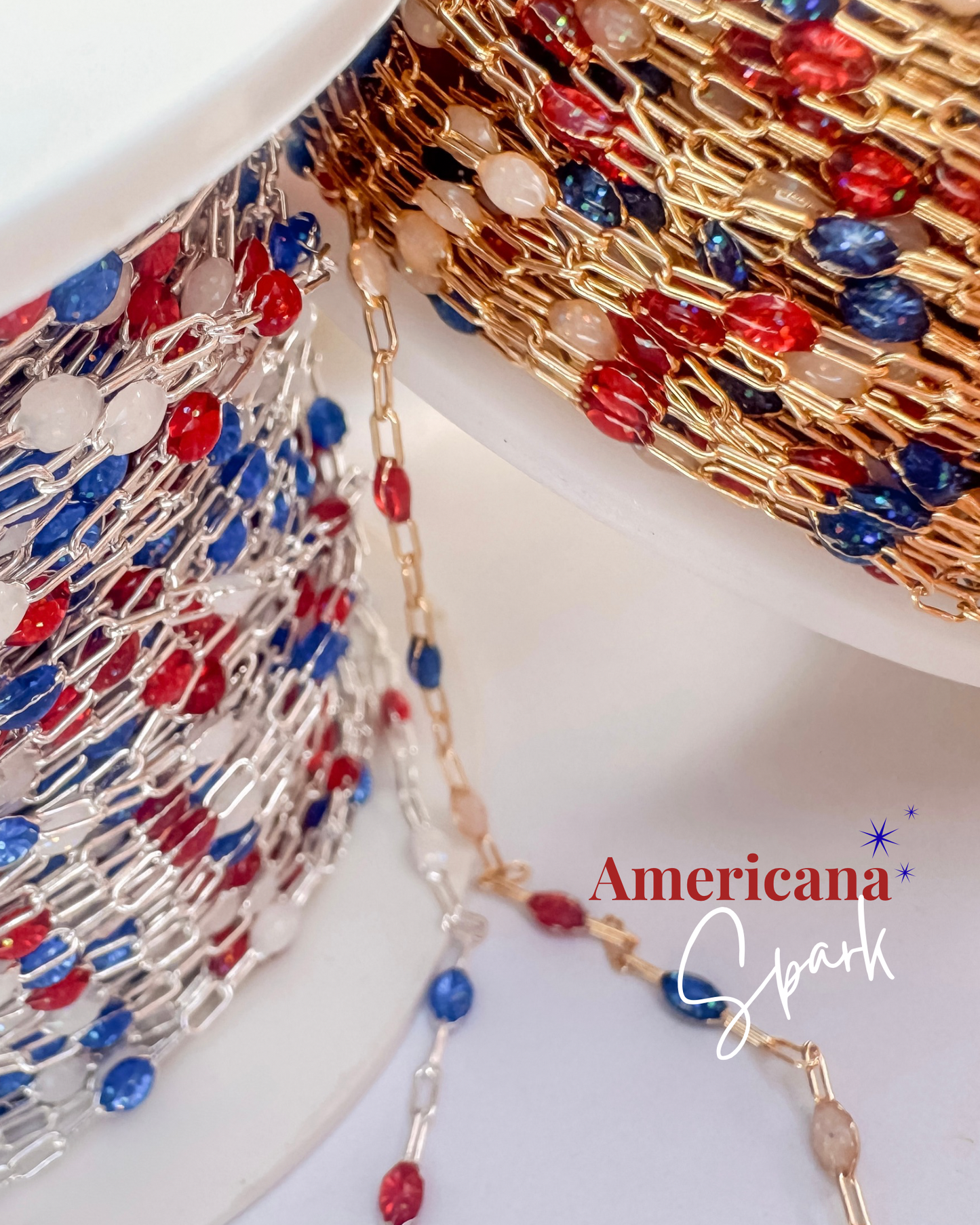 “Americana Spark” Enamel Sunburst Paperclip Permanent Jewelry Chain