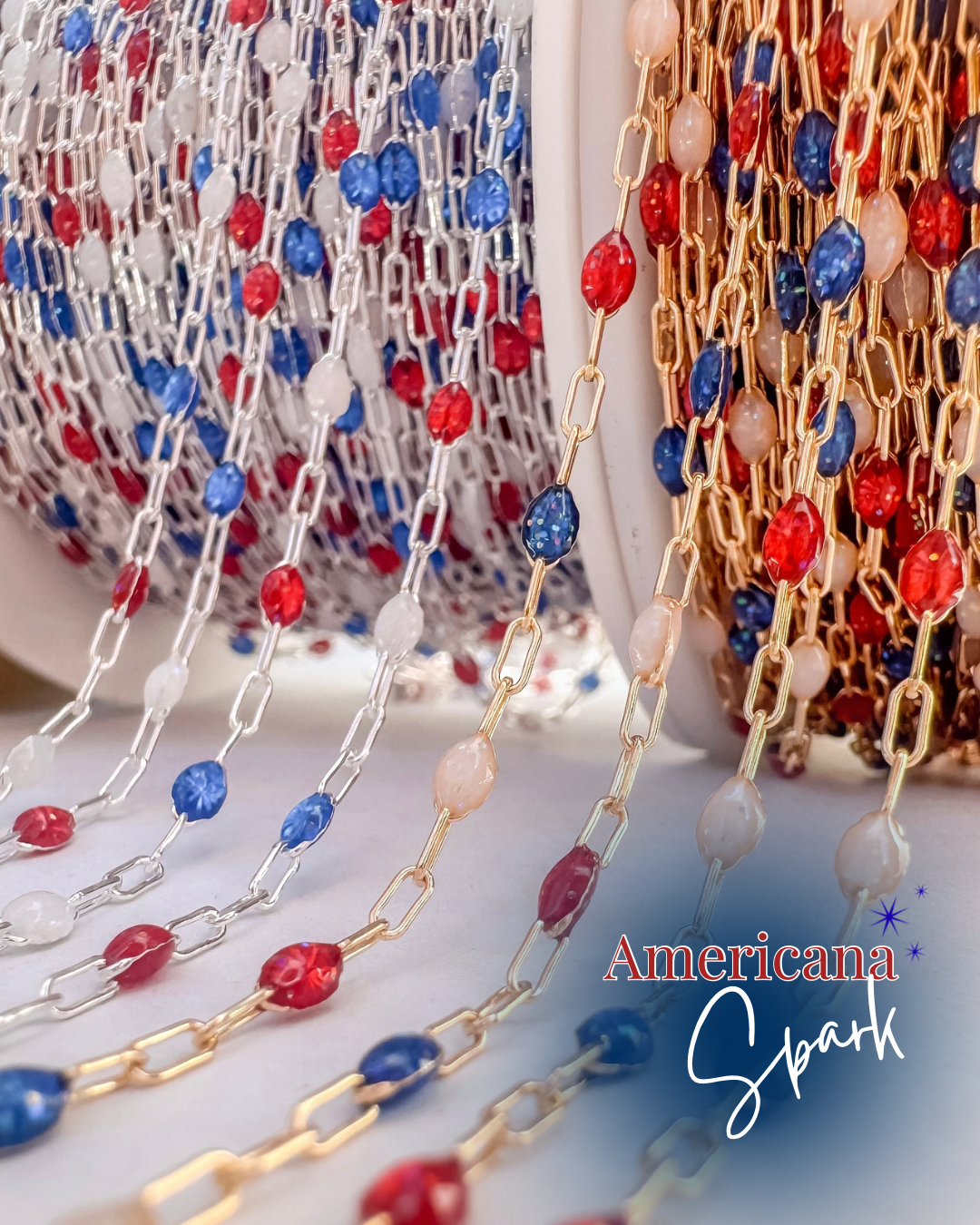 “Americana Spark” Enamel Sunburst Paperclip Permanent Jewelry Chain
