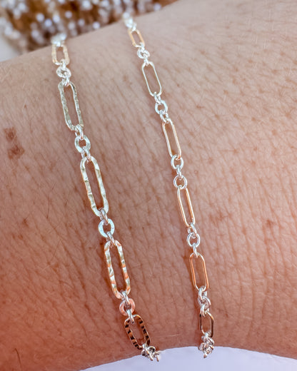 Large Hammered Mixed Metal Long & Short Chain | 14k Gold Filled & .925 Sterling Silver