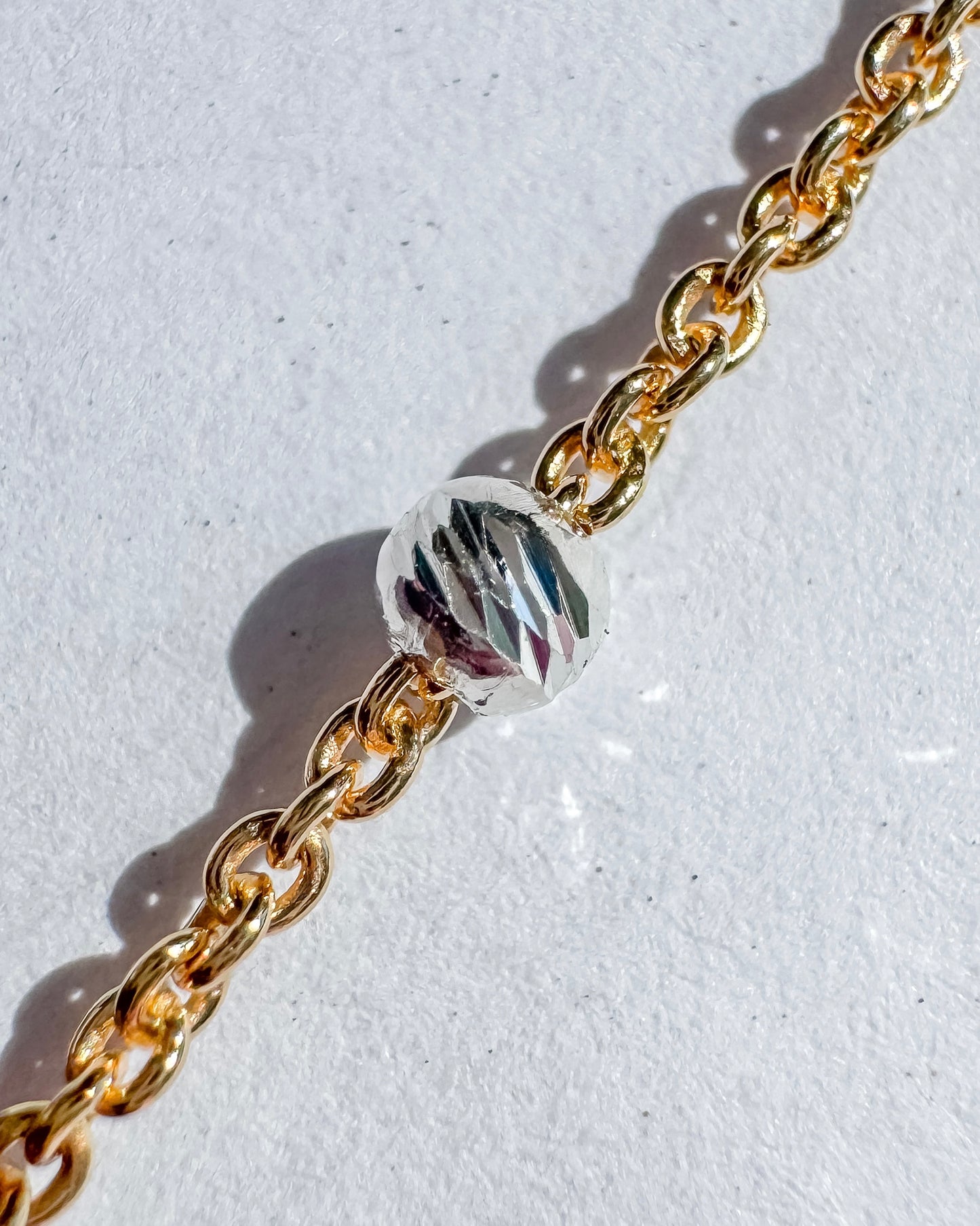 14k Gold Filled & .925 Sterling Silver Mixed Metal Diamond Cut Bead Satellite Chain