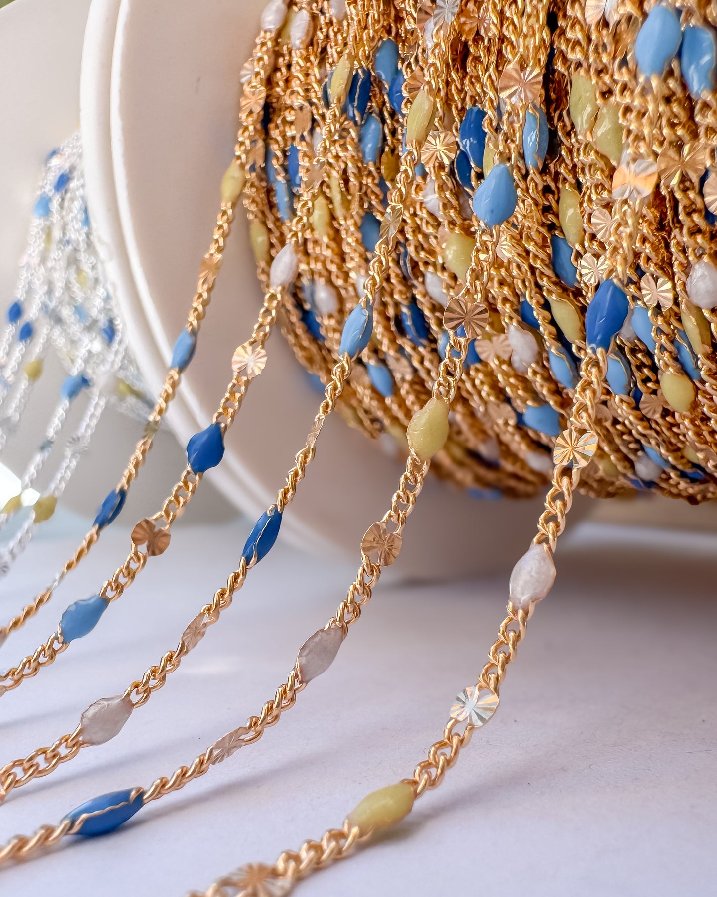 “Amalfi Summer” Italian Enamel Sunburst Curb - Blues, Yellow, Pearl White